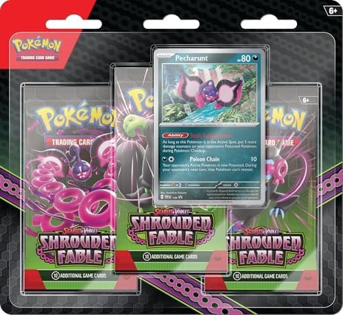 Pokémon TCG: Scarlet & Violet—Shrouded Fable 3-Pack Blister – Pecharunt (3 Booster Packs & Foil Promo Card)