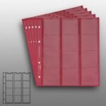 5 numismatic Prophila coin sheets with red card interleaves, 12 pockets up to 44 mm diameter