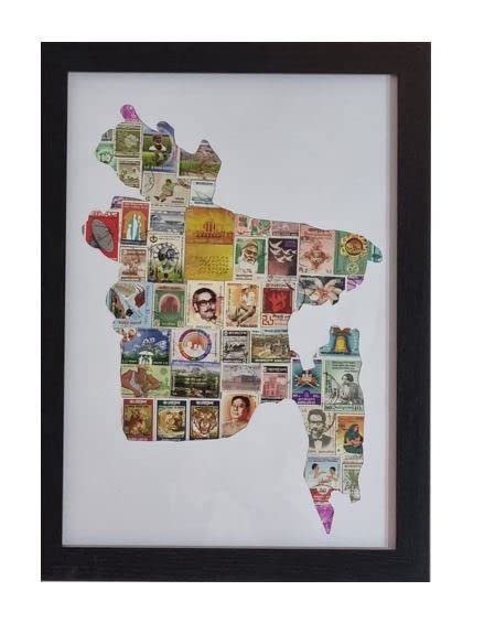 Bangladesh themed vintage stamp collage frame (A2)