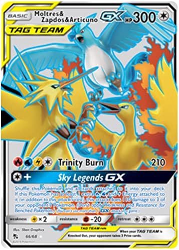 Moltres & Zapdos & Articuno Tag Team GX 66/68 Pokemon Card (Hidden Fates) + 1x TitanCards® Toploader