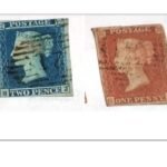 Original Penny Red and 2 Penny Blue GB postage stamps Imperforated (Blue+Red)