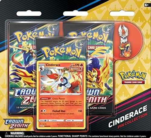 Pokémon TCG: Crown Zenith Pin Collection – Cinderace (1 Foil Promo Card, 1 Collector’s Pin & 3 Booster Packs)