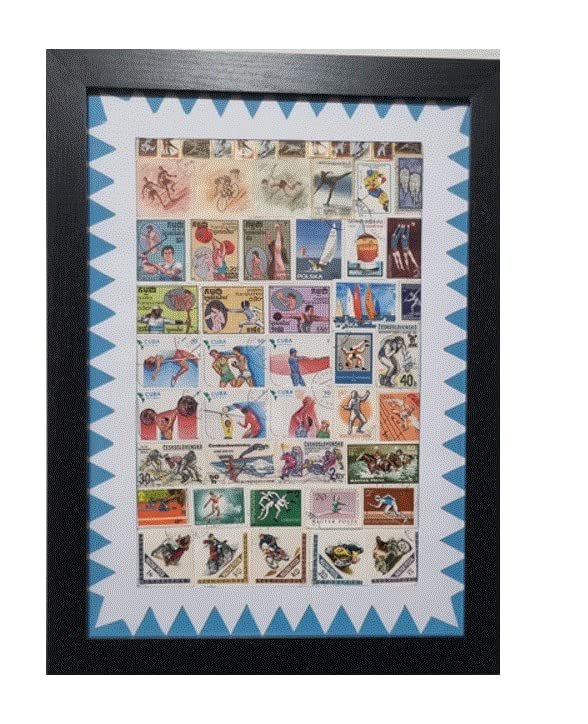 Sport Themed Stamp Collection in photo frame (a2)