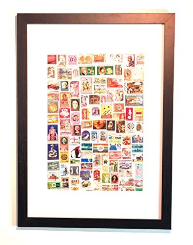 Worldwide Countries Stamp Collection in photo frame (A2)