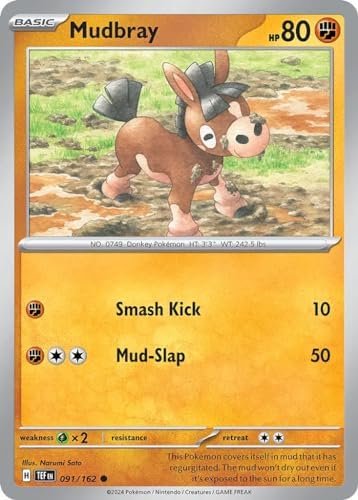 Mudbray 091/162 Common Reverse Holo Pokemon Card (SV Temporal Forces) + 1x TitanCards® Toploader