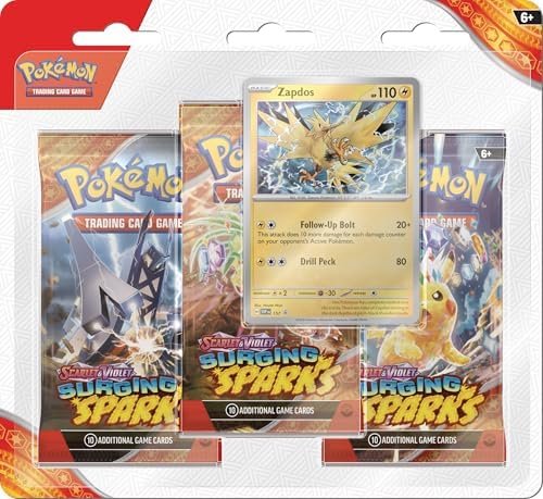 Pokémon TCG: Scarlet & Violet—Surging Sparks 3-Pack Blister – Zapdos (3 Booster Packs & Foil Promo Card)