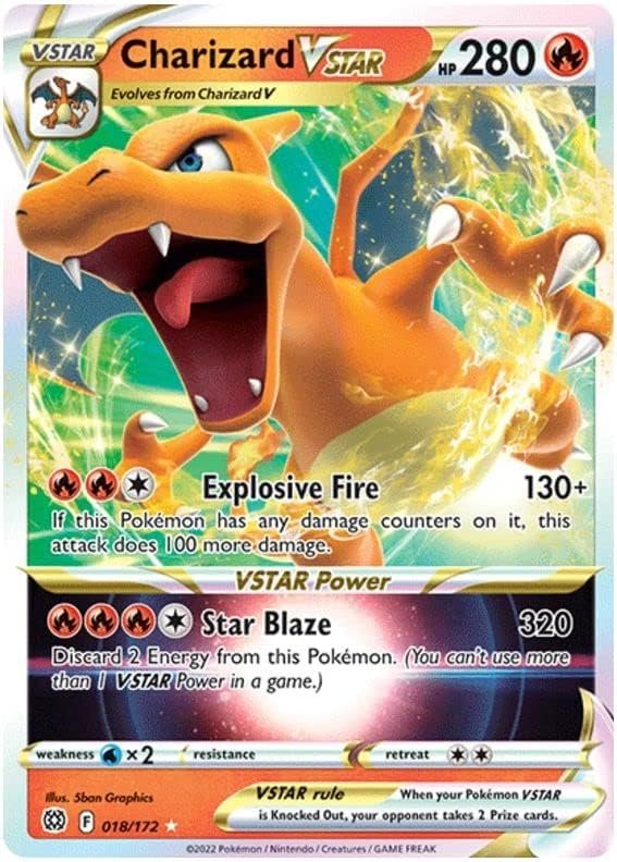 Charizard VSTAR 018/172 Rare VSTAR Pokemon Card (SWSH Brilliant Stars) + 1x TitanCards® Toploader