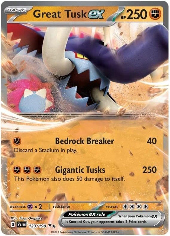 Great Tusk ex 123/198 Rare Double Pokemon Card (Scarlet & Violet Base) + 1x TitanCards® Toploader