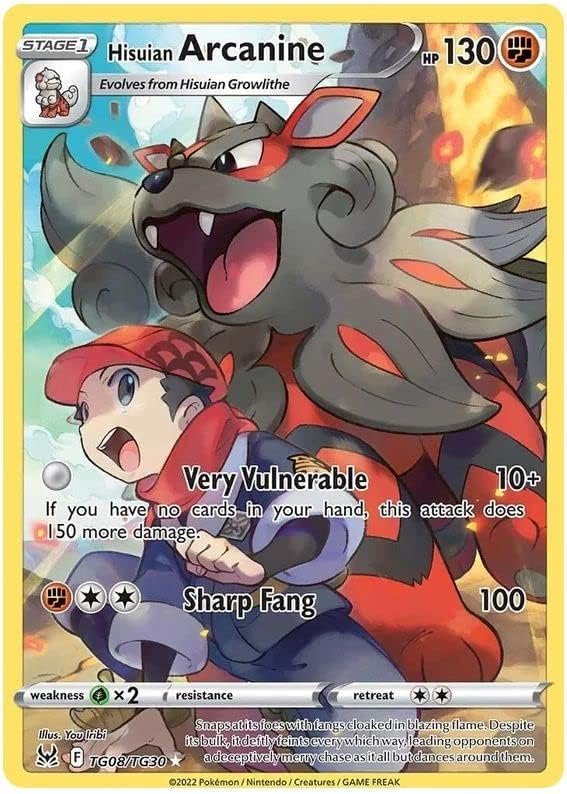 Hisuian Arcanine TG08/TG30 Rare Holo (Lost Origin Trainer Gallery) + 1x TitanCards® Toploader