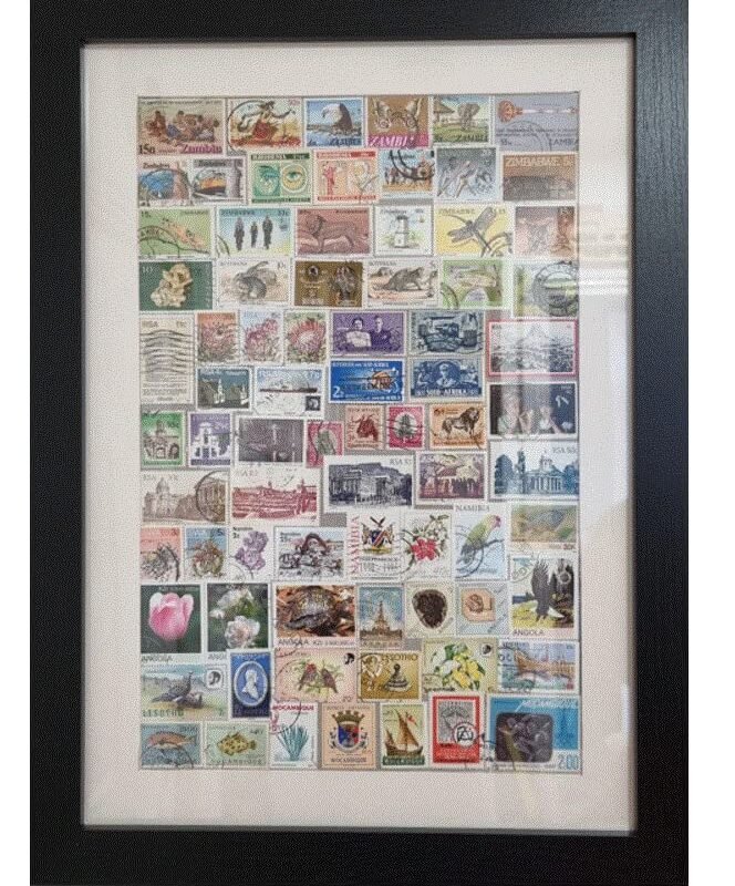 Southern Africa Themed Vintage Stamp Collection in photo frame (A2)