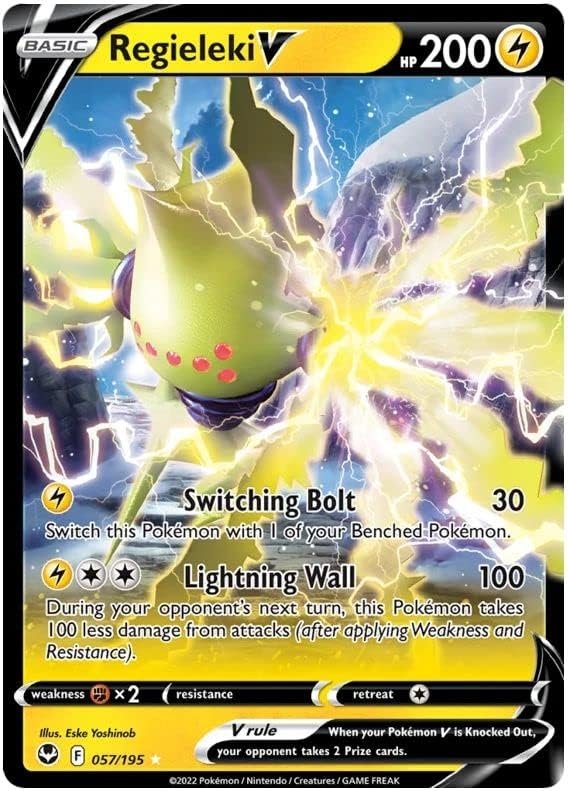 Regieleki V 057/195 Ultra-Rare Rare Pokemon Card (SWSH Silver Tempest) + 1x TitanCards® Toploader