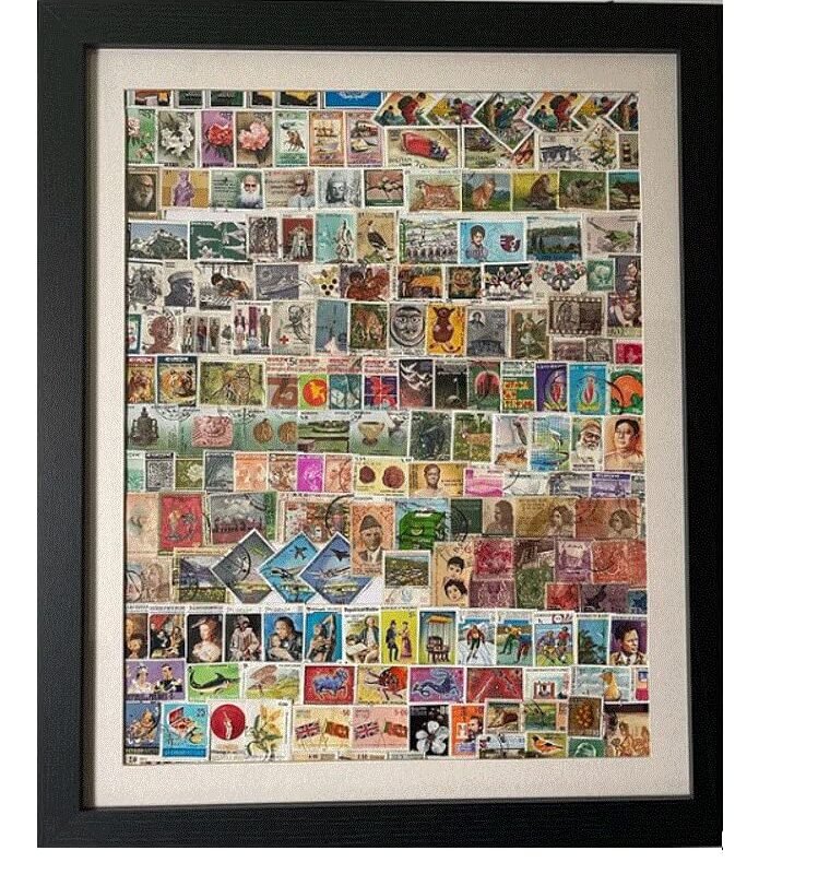 South Asian Themed Vintage Stamp Collection in photo frame (A3)