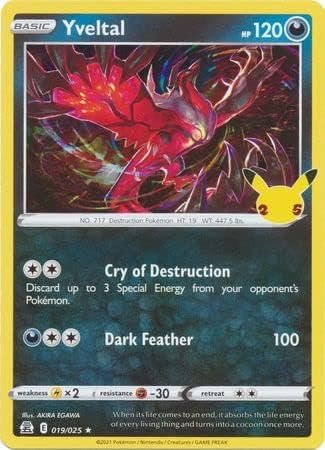 The Pokemon Company International Single Card YVELTAL 019/025 CELEBRATIONS, Multicolored