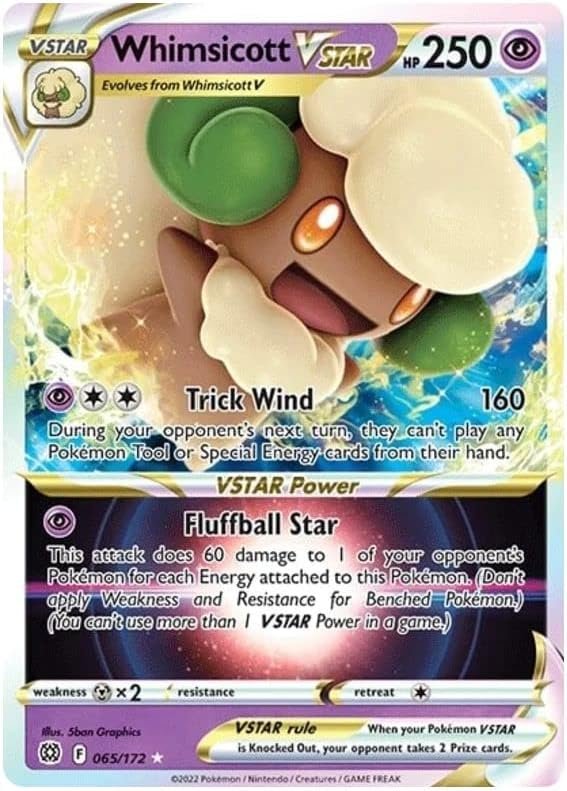 Whimsicott VSTAR 065/172 Rare VSTAR Pokemon Card (SWSH Brilliant Stars) + 1x TitanCards® Toploader