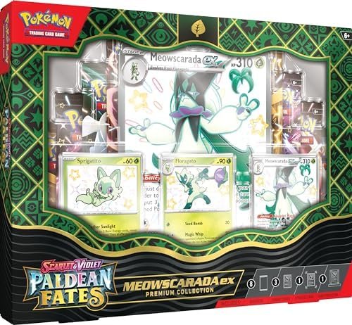 Pokémon TCG: Scarlet & Violet—Paldean Fates Premium Collection – Meowscarada ex (3 Etched Foil Promo Cards, 1 Oversized Card & 8 Boosters)