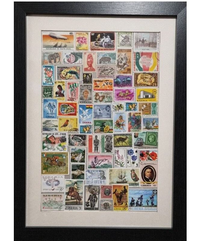 West Africa Themed Vintage Stamp Collection in photo frame (A3)